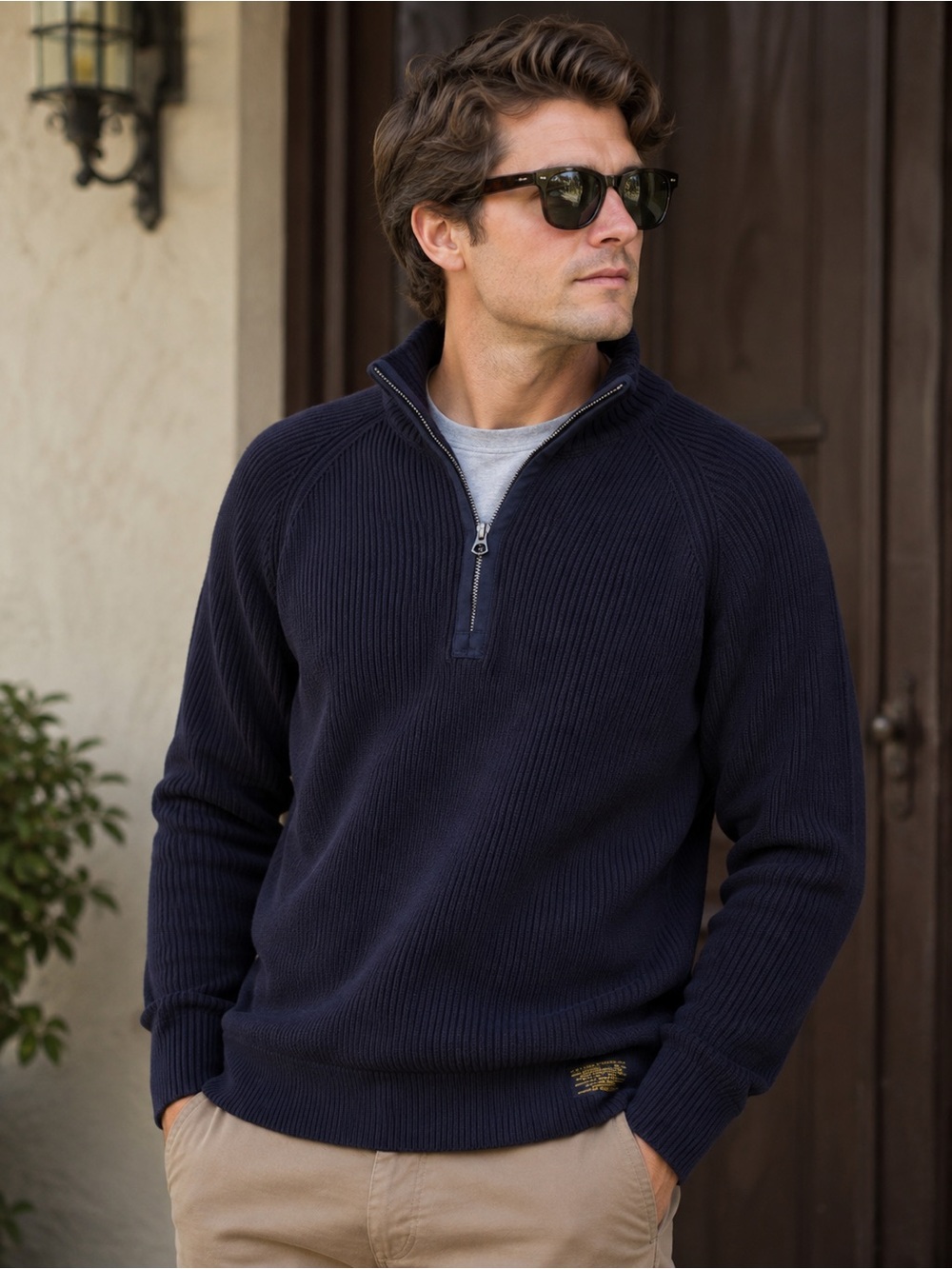 Polo by Ralph Lauren Navy Half-Zip Ribbed Sweater
